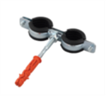 Метална скоба за тръби, двойна 5/4" с уплътнение, шпилка и дюбел, M8/DG8x100