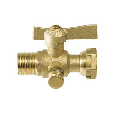 Сферичен кран 1/2" x 3/4" M с въртяща гайка и източващ вентил, месингова пеперудна ръкохватка
