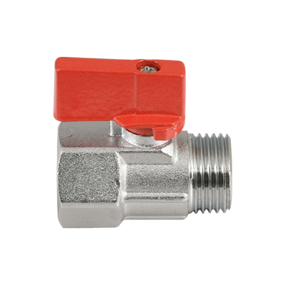 Мини сферичен кран M/Ж 1/2", червена ръкохватка, никелиран