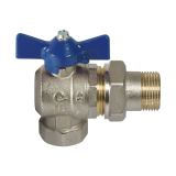 Ъглов сферичен кран 1/2"M x 1/2"Ж с холендрова връзка и синя  Т-дръжка 0