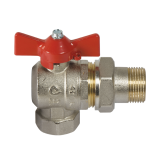 Ъглов сферичен кран с холендрова връзка, Т-дръжка, 1"M x 1"Ж 0