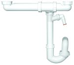 Кликни за увеличение HL126.2/40 Сифон за двойна кухненска мивка DN40х2x6/4", спестяващ място, отточна тръба на шарнирна в 0