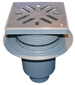 HL616S/5 PERFEKT-подов сифон DN160, рамка пластмаса 240х240мм, решетка от неръждаема стомана 226х226 0