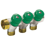 Колектор 1"M x 1"F с регулиращ вентил 35° (зелен) – 2 отвора 1/2", 40 мм 0