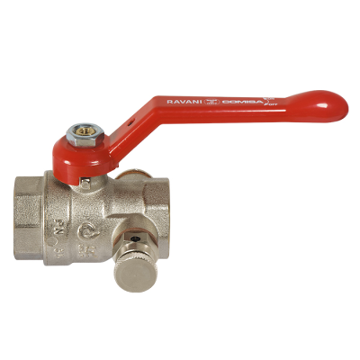 Сферичен кран с изпускател, черв. алуминиева дръжка, M/Ж 1/2"