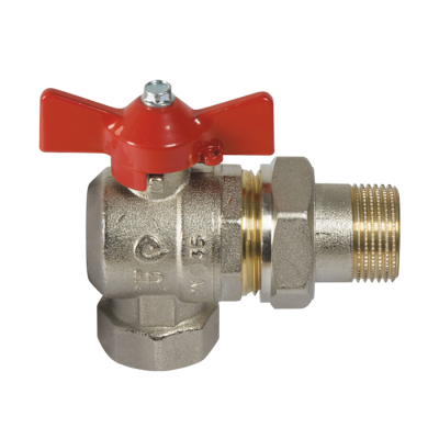 Ъглов сферичен кран с холендрова връзка, Т-дръжка, 1/2"M x 1/2"F