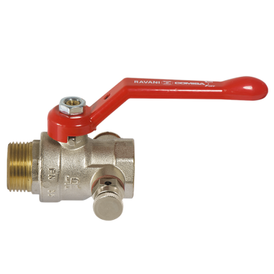 Сферичен кран с изпускател, черв. алуминиева дръжка, M/Ж 3/4"